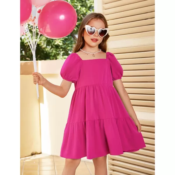 Arshiner Girls Dresses Short Sleeve Ruffle Chiffon Swing Smock Dress with Square Neck