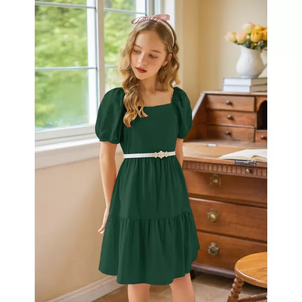 Arshiner Girls Dresses Short Sleeve Ruffle Chiffon Swing Smock Dress with Square Neck