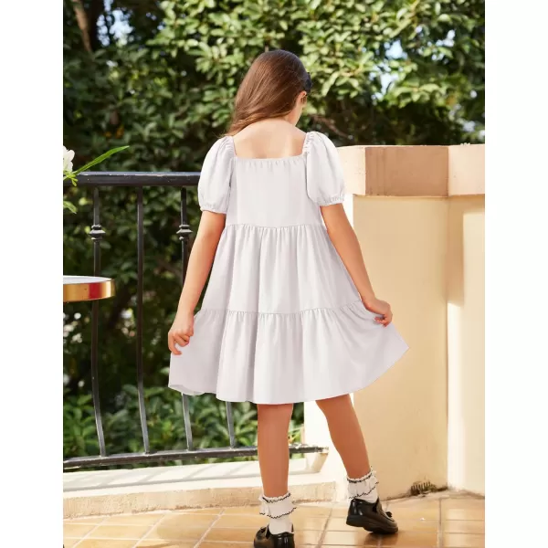 Arshiner Girls Dresses Short Sleeve Ruffle Chiffon Swing Smock Dress with Square Neck