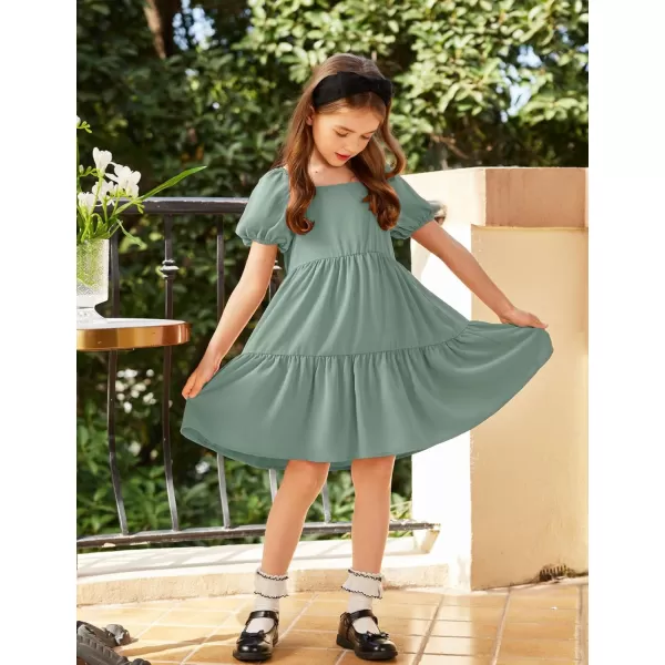 Arshiner Girls Dresses Short Sleeve Ruffle Chiffon Swing Smock Dress with Square Neck