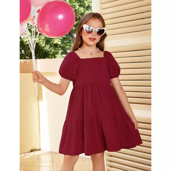 Arshiner Girls Dresses Short Sleeve Ruffle Chiffon Swing Smock Dress with Square Neck