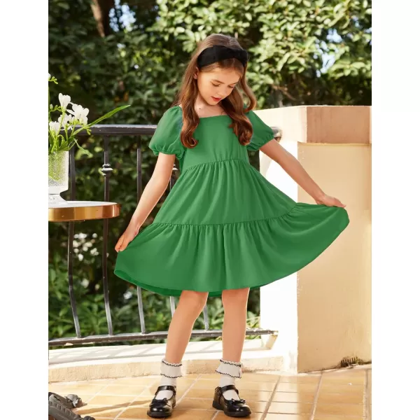 Arshiner Girls Dresses Short Sleeve Ruffle Chiffon Swing Smock Dress with Square Neck