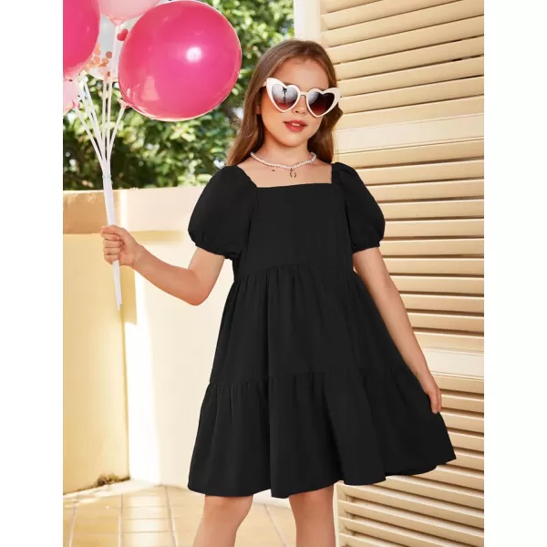 Arshiner Girls Dresses Short Sleeve Ruffle Chiffon Swing Smock Dress with Square Neck