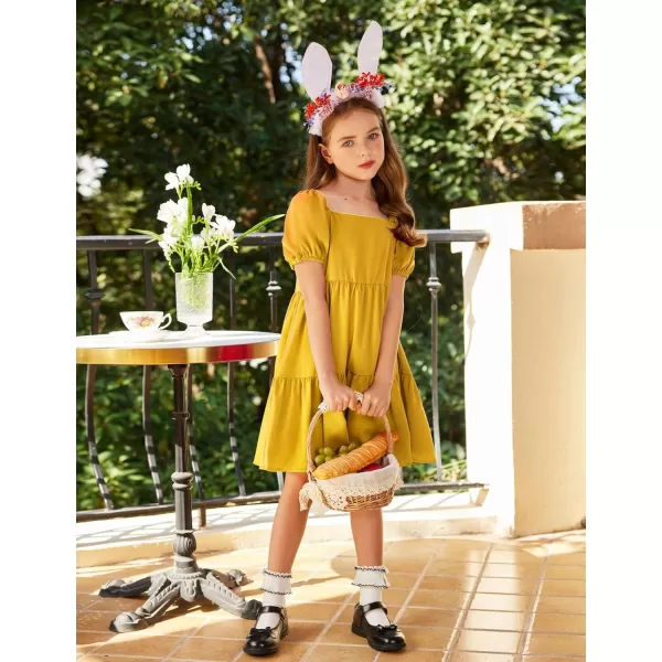 Arshiner Girls Dresses Short Sleeve Ruffle Chiffon Swing Smock Dress with Square Neck