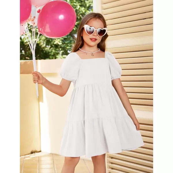 Arshiner Girls Dresses Short Sleeve Ruffle Chiffon Swing Smock Dress with Square Neck
