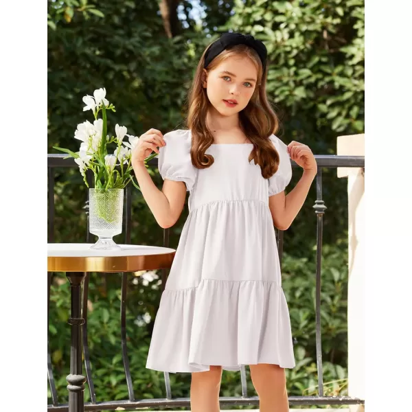 Arshiner Girls Dresses Short Sleeve Ruffle Chiffon Swing Smock Dress with Square Neck