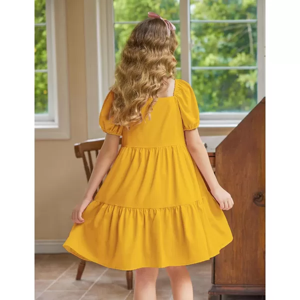 Arshiner Girls Dresses Short Sleeve Ruffle Chiffon Swing Smock Dress with Square Neck
