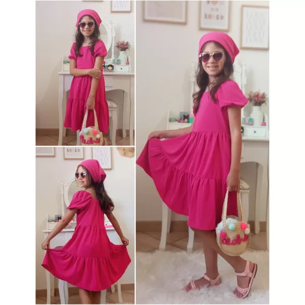 Arshiner Girls Dresses Short Sleeve Ruffle Chiffon Swing Smock Dress with Square Neck