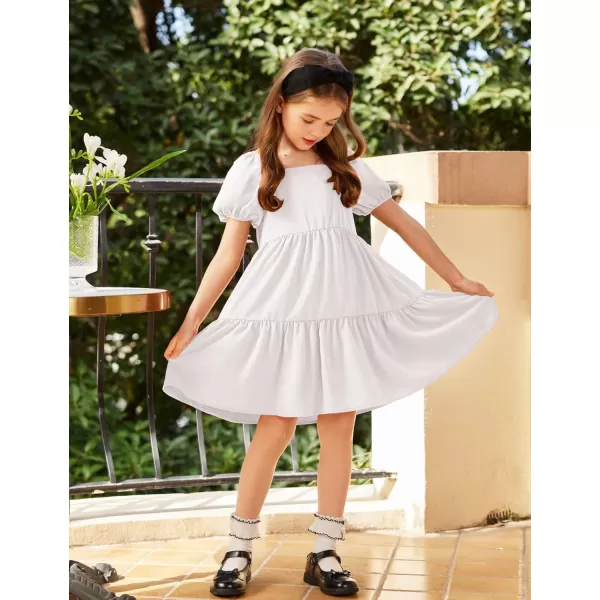 Arshiner Girls Dresses Short Sleeve Ruffle Chiffon Swing Smock Dress with Square Neck