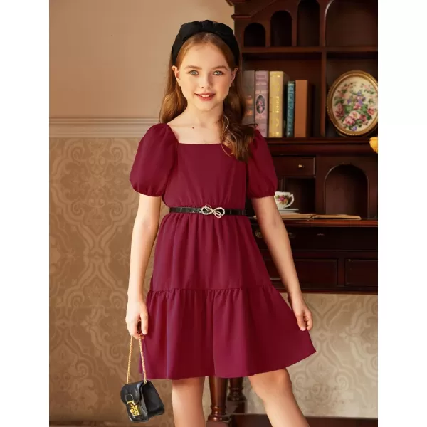 Arshiner Girls Dresses Short Sleeve Ruffle Chiffon Swing Smock Dress with Square Neck