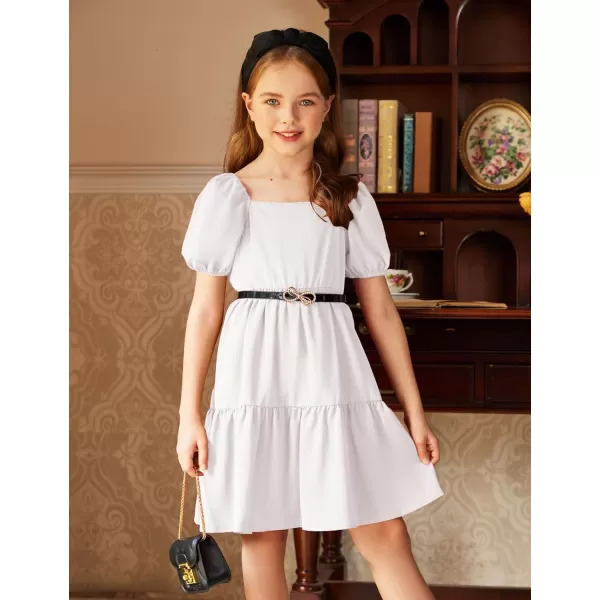 Arshiner Girls Dresses Short Sleeve Ruffle Chiffon Swing Smock Dress with Square Neck