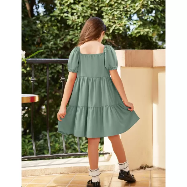 Arshiner Girls Dresses Short Sleeve Ruffle Chiffon Swing Smock Dress with Square Neck