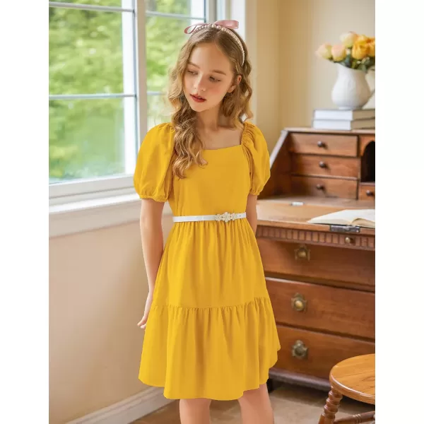 Arshiner Girls Dresses Short Sleeve Ruffle Chiffon Swing Smock Dress with Square Neck
