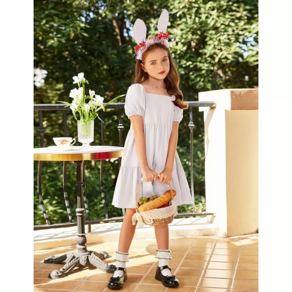 Arshiner Girls Dresses Short Sleeve Ruffle Chiffon Swing Smock Dress with Square Neck