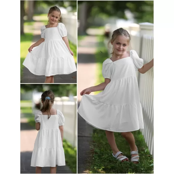Arshiner Girls Dresses Short Sleeve Ruffle Chiffon Swing Smock Dress with Square Neck