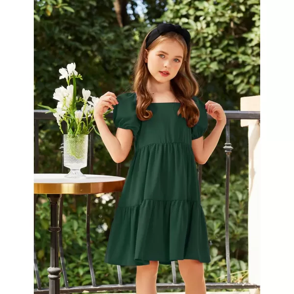 Arshiner Girls Dresses Short Sleeve Ruffle Chiffon Swing Smock Dress with Square Neck