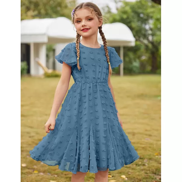 Arshiner Girls Girly Dress Swiss Dot Ruffle Short Sleeve Twirly Cute Dresses for 5-12 Years Old