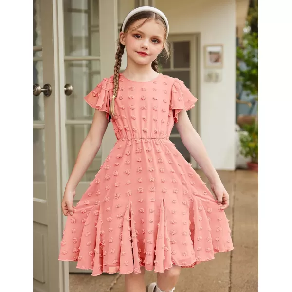 Arshiner Girls Girly Dress Swiss Dot Ruffle Short Sleeve Twirly Cute Dresses for 5-12 Years Old