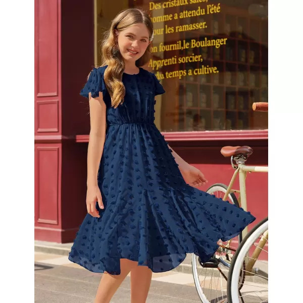 Arshiner Girls Girly Dress Swiss Dot Ruffle Short Sleeve Twirly Cute Dresses for 5-12 Years Old