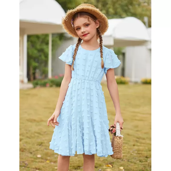 Arshiner Girls Girly Dress Swiss Dot Ruffle Short Sleeve Twirly Cute Dresses for 5-12 Years Old
