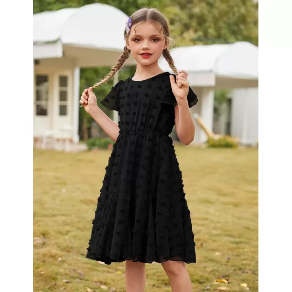 Arshiner Girls Girly Dress Swiss Dot Ruffle Short Sleeve Twirly Cute Dresses for 5-12 Years Old