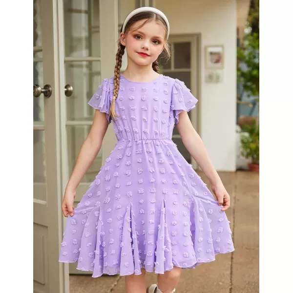 Arshiner Girls Girly Dress Swiss Dot Ruffle Short Sleeve Twirly Cute Dresses for 5-12 Years Old