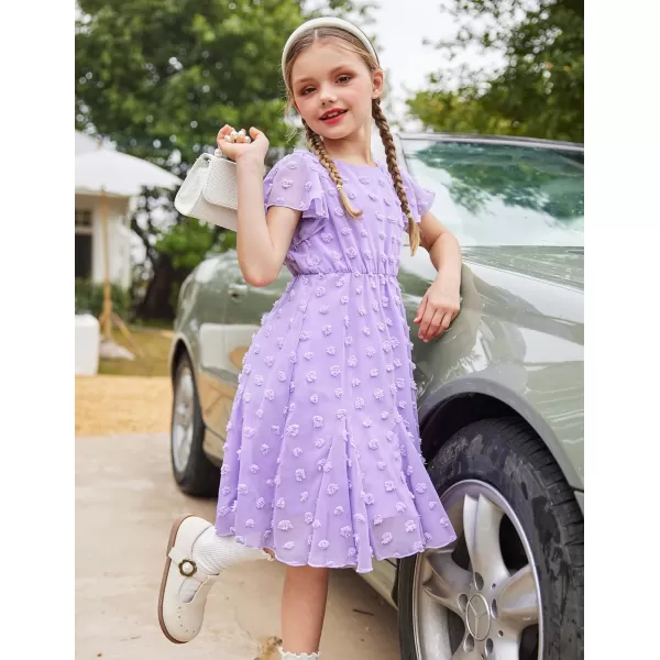 Arshiner Girls Girly Dress Swiss Dot Ruffle Short Sleeve Twirly Cute Dresses for 5-12 Years Old
