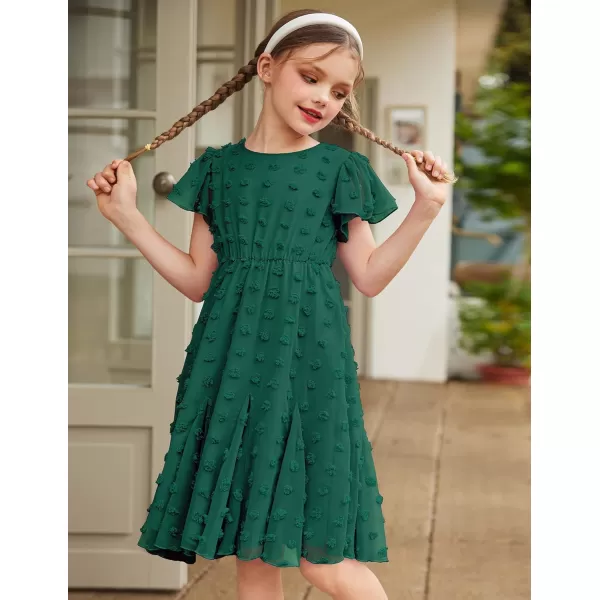 Arshiner Girls Girly Dress Swiss Dot Ruffle Short Sleeve Twirly Cute Dresses for 5-12 Years Old