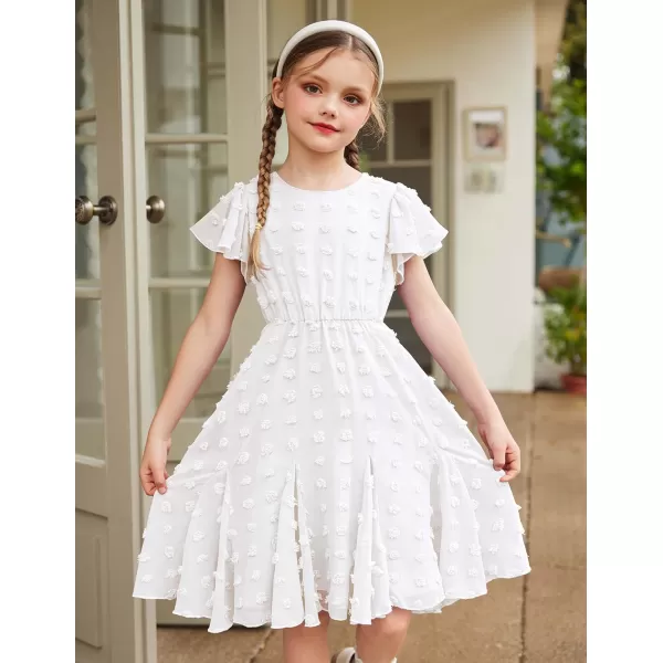 Arshiner Girls Girly Dress Swiss Dot Ruffle Short Sleeve Twirly Cute Dresses for 5-12 Years Old