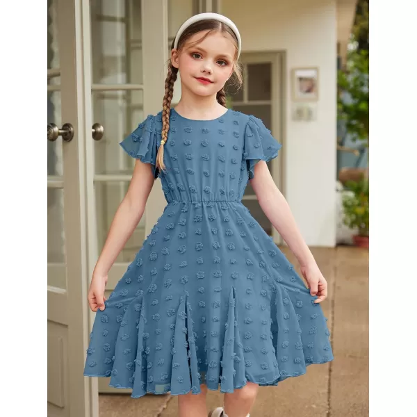 Arshiner Girls Girly Dress Swiss Dot Ruffle Short Sleeve Twirly Cute Dresses for 5-12 Years Old
