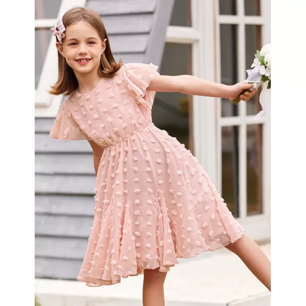 Arshiner Girls Girly Dress Swiss Dot Ruffle Short Sleeve Twirly Cute Dresses for 5-12 Years Old