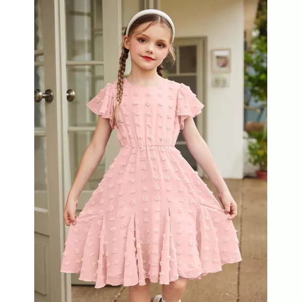 Arshiner Girls Girly Dress Swiss Dot Ruffle Short Sleeve Twirly Cute Dresses for 5-12 Years Old