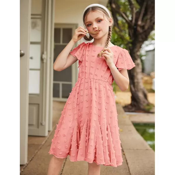 Arshiner Girls Girly Dress Swiss Dot Ruffle Short Sleeve Twirly Cute Dresses for 5-12 Years Old