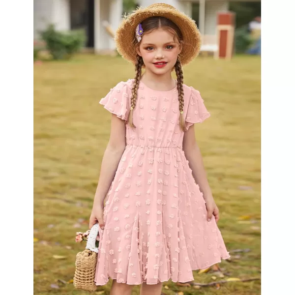 Arshiner Girls Girly Dress Swiss Dot Ruffle Short Sleeve Twirly Cute Dresses for 5-12 Years Old