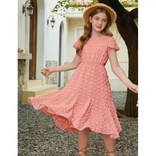 Arshiner Girls Girly Dress Swiss Dot Ruffle Short Sleeve Twirly Cute Dresses for 5-12 Years Old