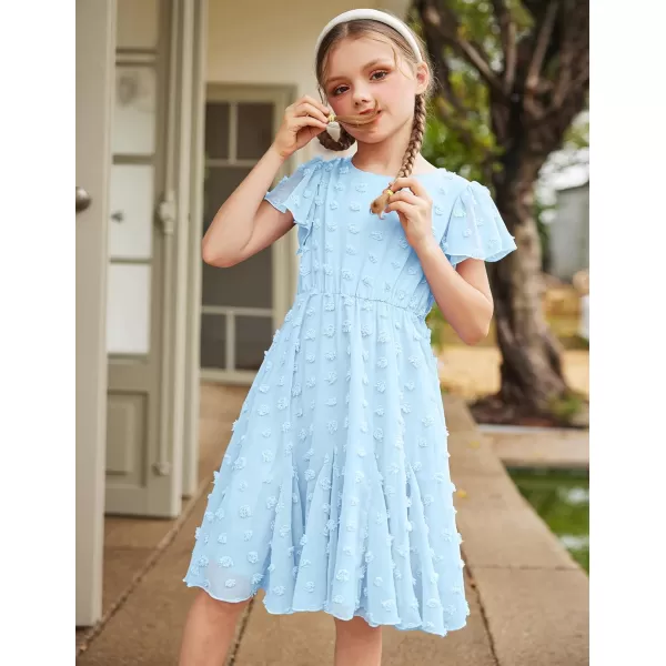 Arshiner Girls Girly Dress Swiss Dot Ruffle Short Sleeve Twirly Cute Dresses for 5-12 Years Old