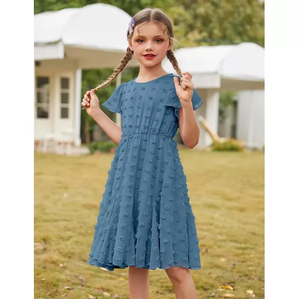 Arshiner Girls Girly Dress Swiss Dot Ruffle Short Sleeve Twirly Cute Dresses for 5-12 Years Old