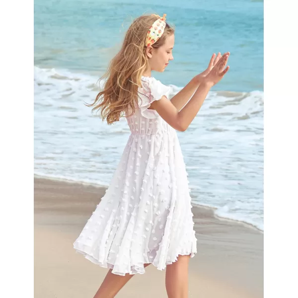Arshiner Girls Girly Dress Swiss Dot Ruffle Short Sleeve Twirly Cute Dresses for 5-12 Years Old