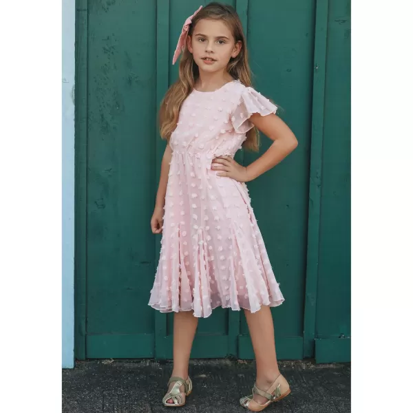 Arshiner Girls Girly Dress Swiss Dot Ruffle Short Sleeve Twirly Cute Dresses for 5-12 Years Old