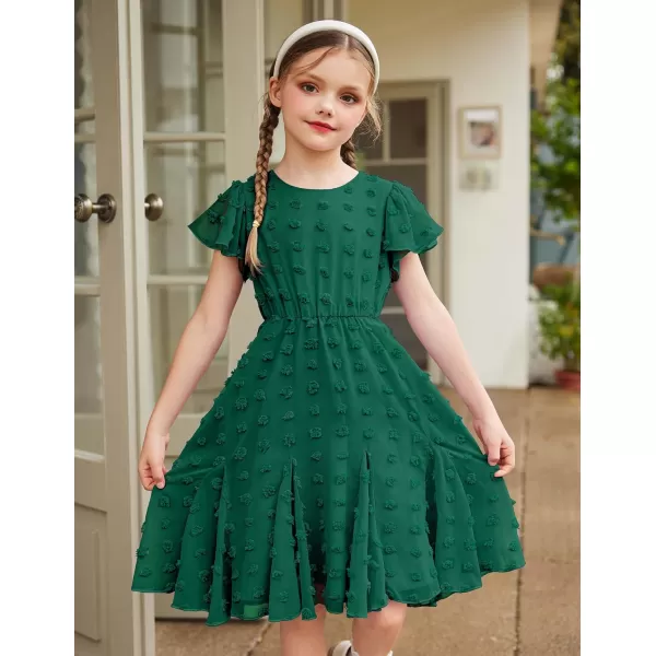 Arshiner Girls Girly Dress Swiss Dot Ruffle Short Sleeve Twirly Cute Dresses for 5-12 Years Old