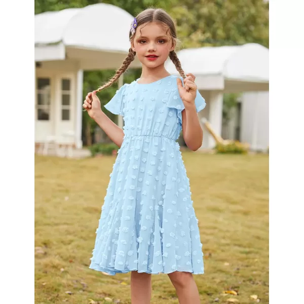 Arshiner Girls Girly Dress Swiss Dot Ruffle Short Sleeve Twirly Cute Dresses for 5-12 Years Old