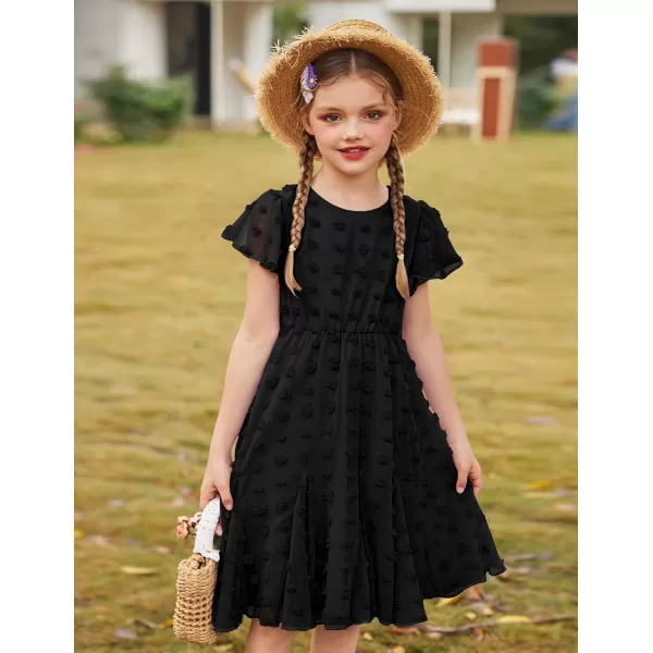 Arshiner Girls Girly Dress Swiss Dot Ruffle Short Sleeve Twirly Cute Dresses for 5-12 Years Old