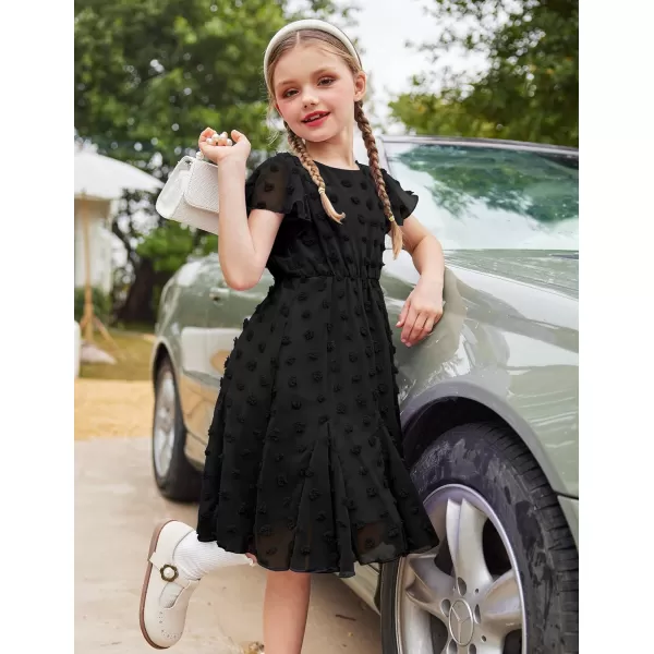 Arshiner Girls Girly Dress Swiss Dot Ruffle Short Sleeve Twirly Cute Dresses for 5-12 Years Old