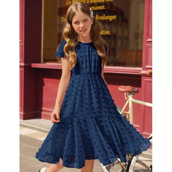 Arshiner Girls Girly Dress Swiss Dot Ruffle Short Sleeve Twirly Cute Dresses for 5-12 Years Old
