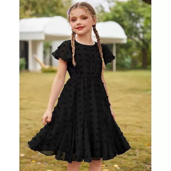 Arshiner Girls Girly Dress Swiss Dot Ruffle Short Sleeve Twirly Cute Dresses for 5-12 Years Old