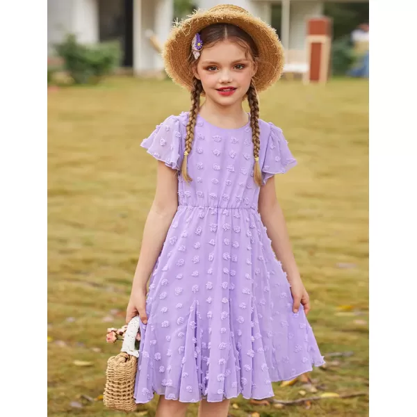 Arshiner Girls Girly Dress Swiss Dot Ruffle Short Sleeve Twirly Cute Dresses for 5-12 Years Old