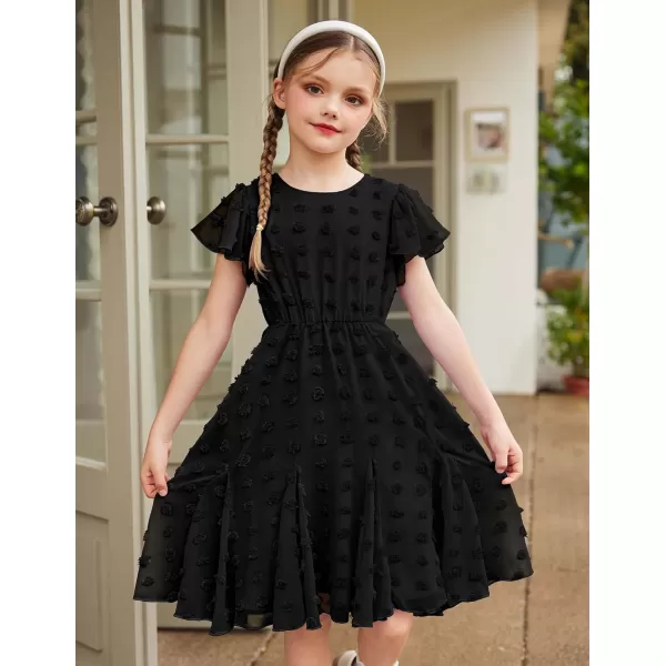 Arshiner Girls Girly Dress Swiss Dot Ruffle Short Sleeve Twirly Cute Dresses for 5-12 Years Old