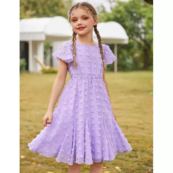 Arshiner Girls Girly Dress Swiss Dot Ruffle Short Sleeve Twirly Cute Dresses for 5-12 Years Old