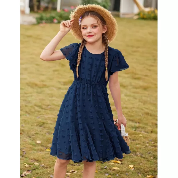 Arshiner Girls Girly Dress Swiss Dot Ruffle Short Sleeve Twirly Cute Dresses for 5-12 Years Old