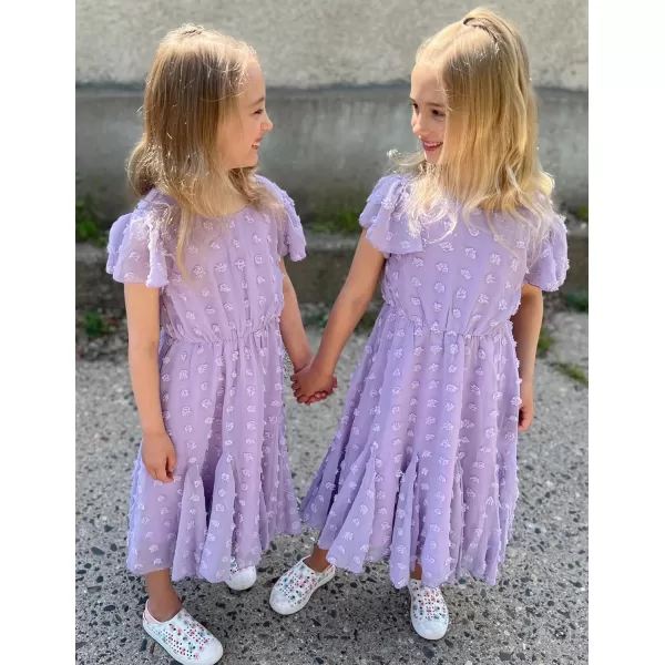 Arshiner Girls Girly Dress Swiss Dot Ruffle Short Sleeve Twirly Cute Dresses for 5-12 Years Old